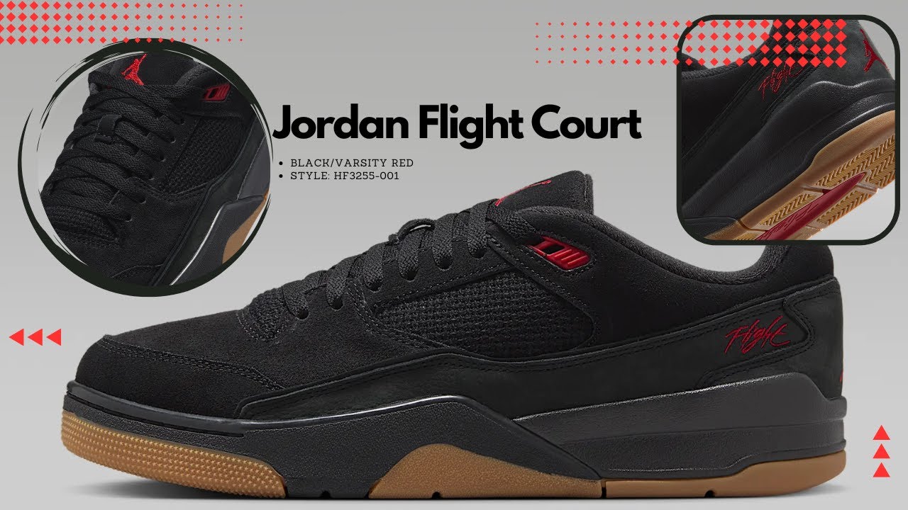 Jordan Flight Court, чёрные/красные, университетского типа, HF3255-001 | Подарите своим детям пару