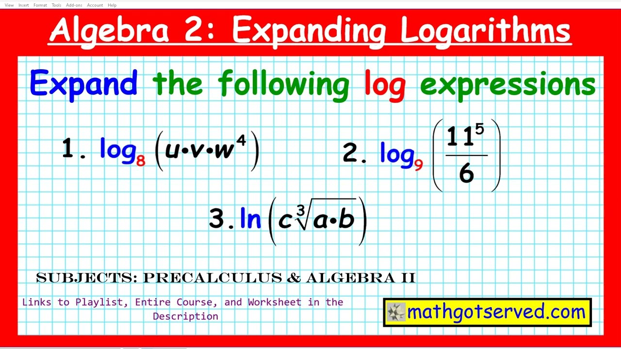 Algebra 2 Expanding Logarithms Properties Mathgotserved Product quotient power invers log prop rules