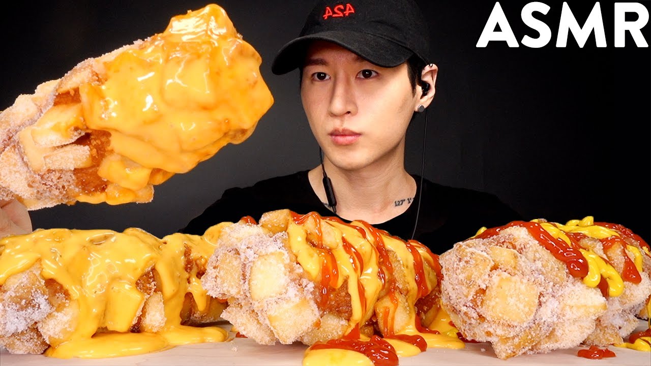 ASMR CHEESY KOREAN CORN DOGS MUKBANG (No Talking) EATING SOUNDS | Zach Choi ASMR