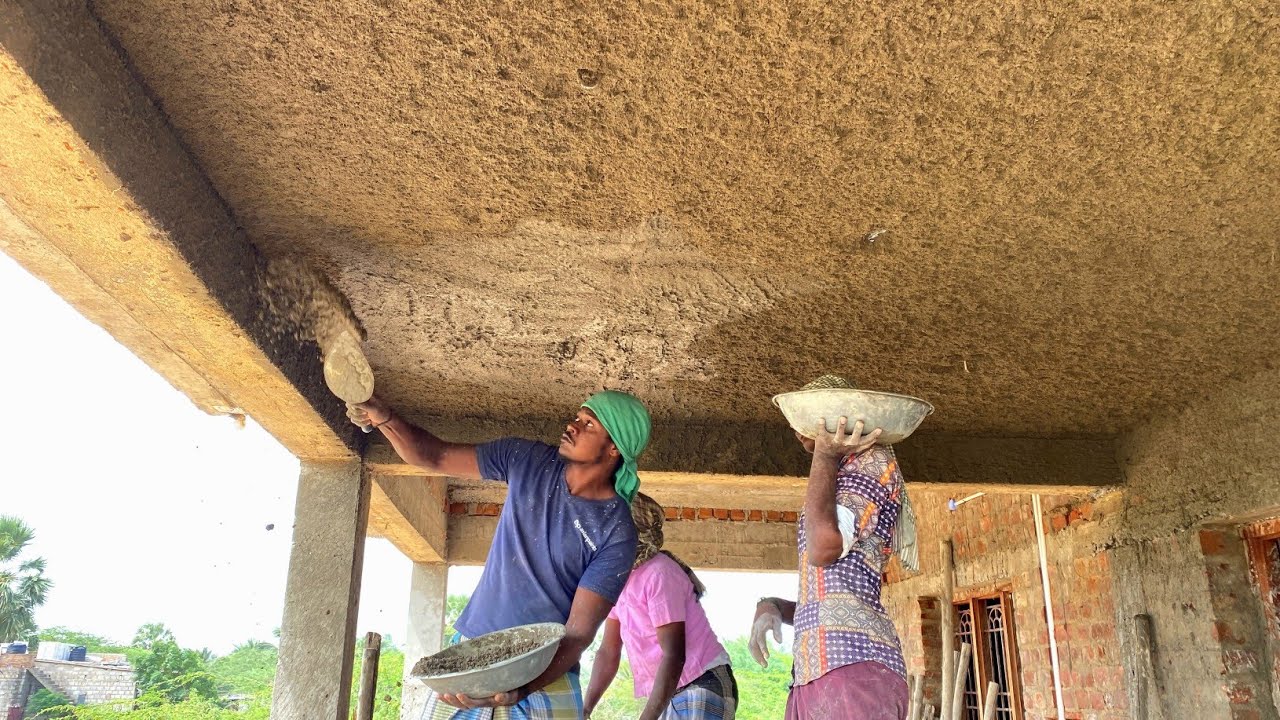 Perfect! Plastering Techniques of Portico_Roof Ceiling Perfectly Plastering with Cement mixer