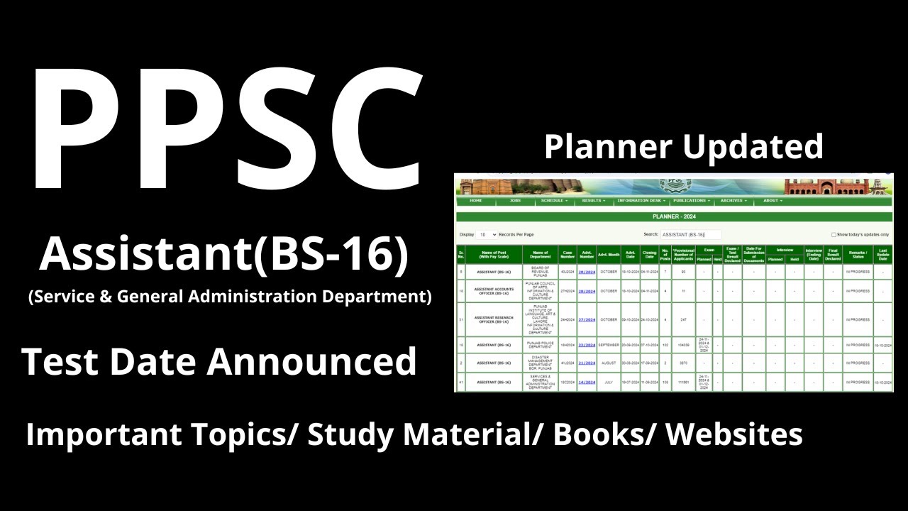 PPSC Assistant S&GAD (BS-16) Test Date Announced | Tips & Material For Test Preparation |