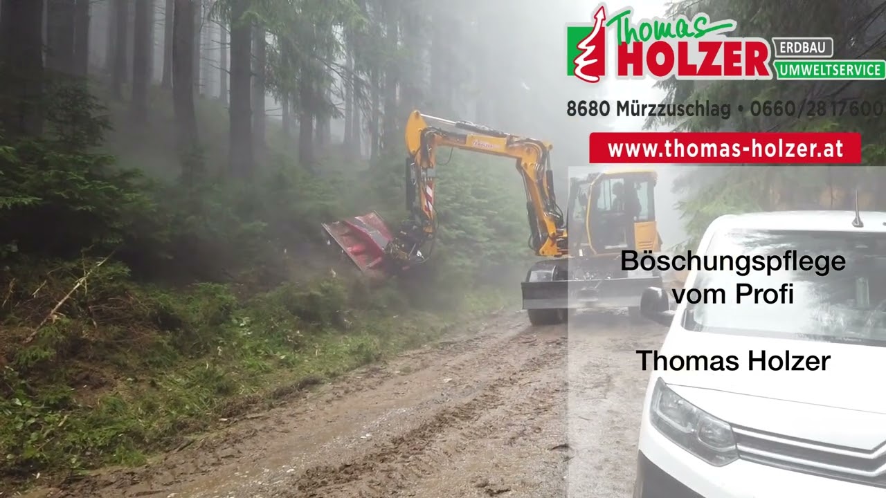 Böschung mulchen mit JCB Hydradig, Engcon und THE mulcher