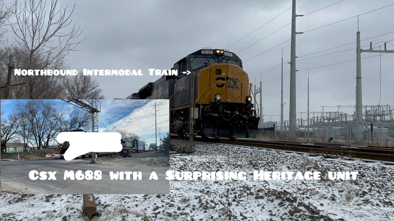CSX intermodal and Two Manifest trains with M688 having a special Heritage unit