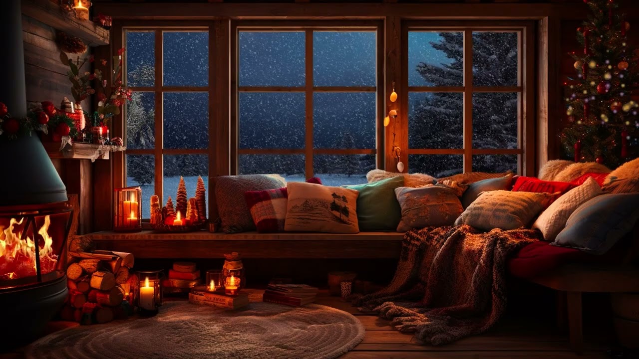 Stay Peaceful And Cozy This Christmas | Fireplace Ambience | Blizzard & Fireplace Sound