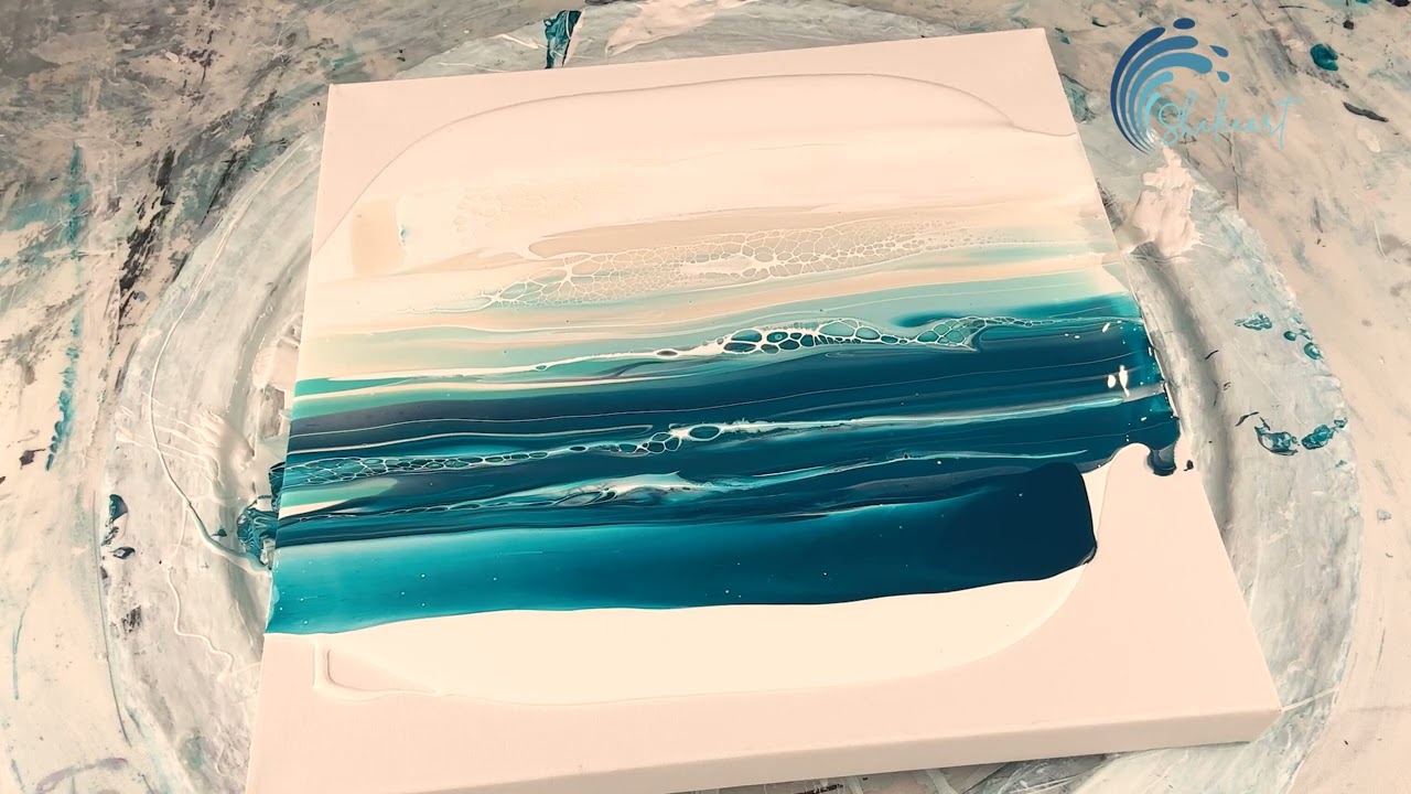 524. Sheleeart - Acrylic Fluid Art - Minimal cell activator swipe,  soft waves and seascape feels