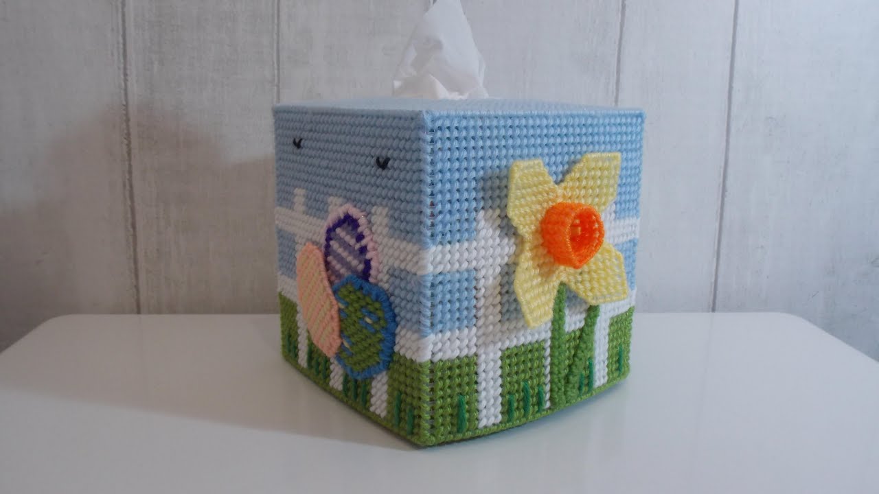How to make a plastic canvas Easter Tissue Box