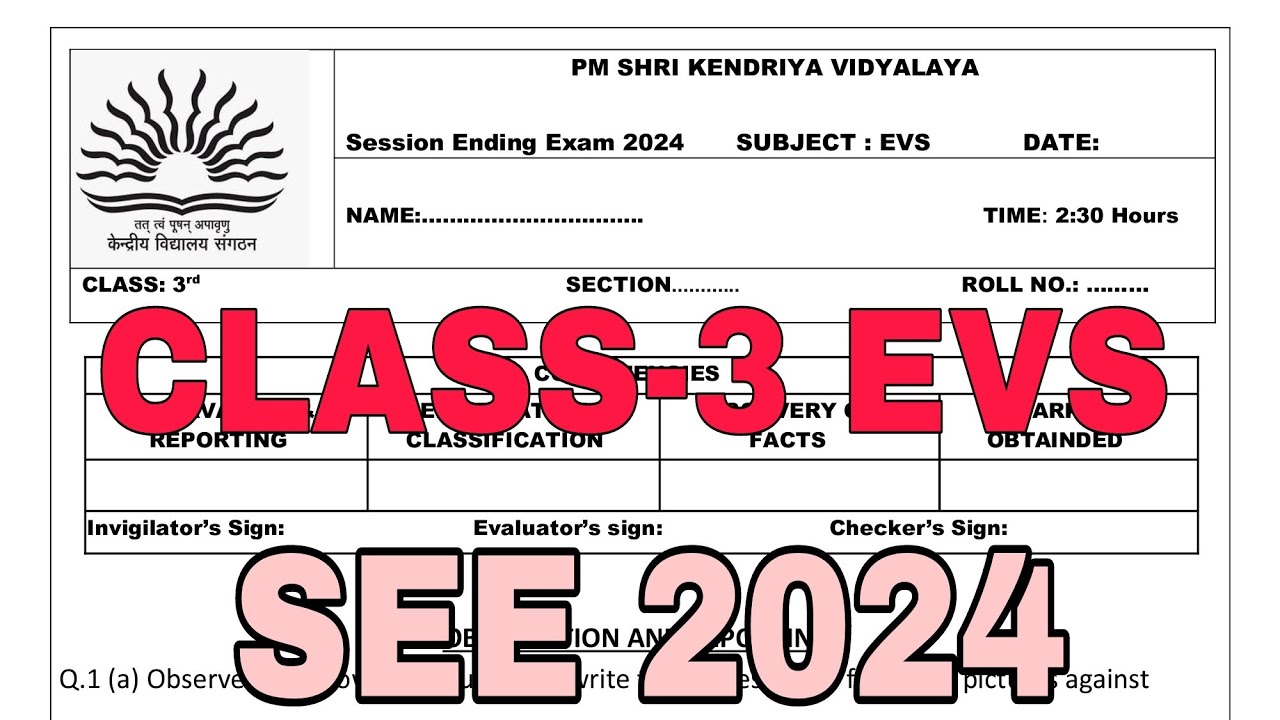 CLASS-3 EVS (3) / SEE 2024 / Annual Exam Question Paper / TERM-2/ KV CBSE /Environmental Studies