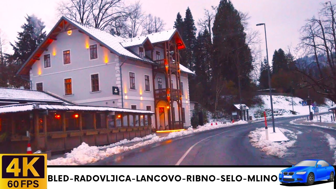 Driving in Slovenia 10: Snow Drive from Bled to Radovljica and Back - 4K Scenic Winter Drive
