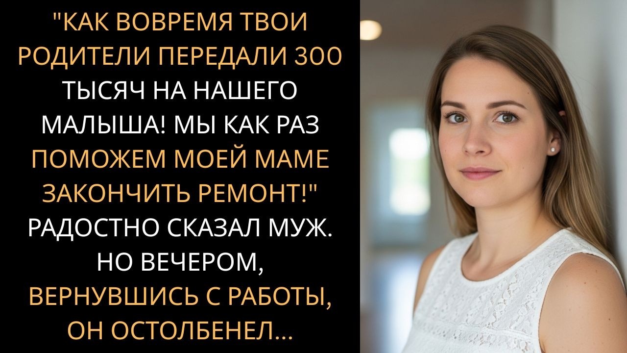 Как вовремя твои родители передали 300 тысяч для малыша, как раз мама закончит ремонт!— сказал муж.