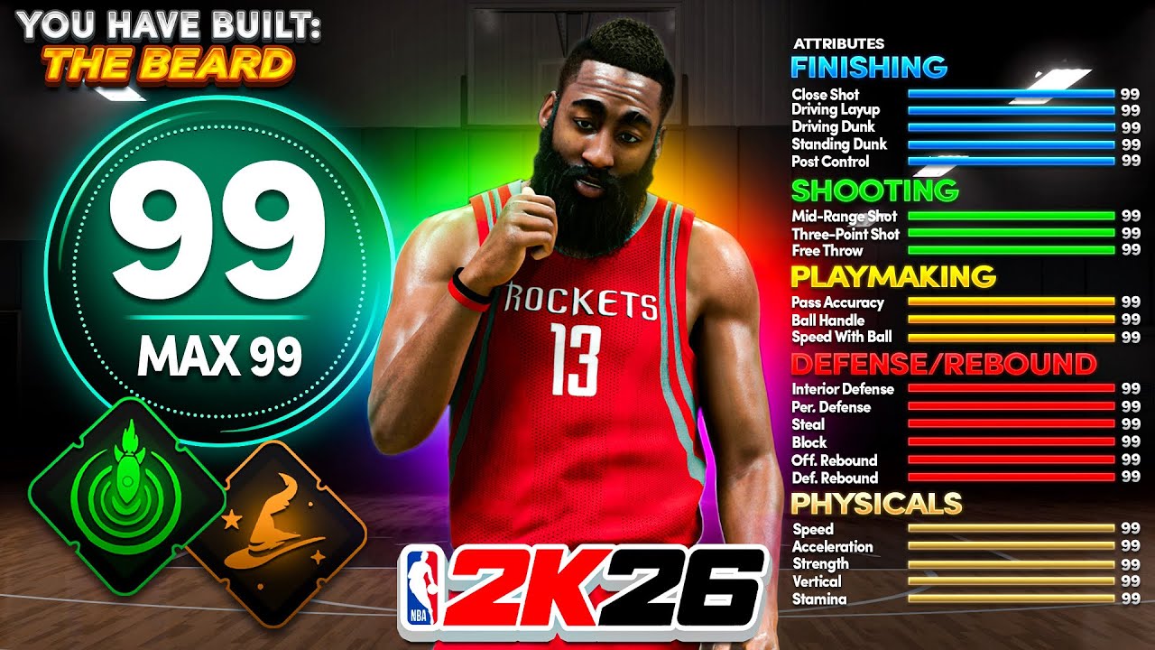 PRIME JAMES HARDEN BUILD In NBA 2K26 | 93 3-POINTER, 93 DUNK, 90 BALL HANDLE, 90 LAYUP & MORE&hellip;