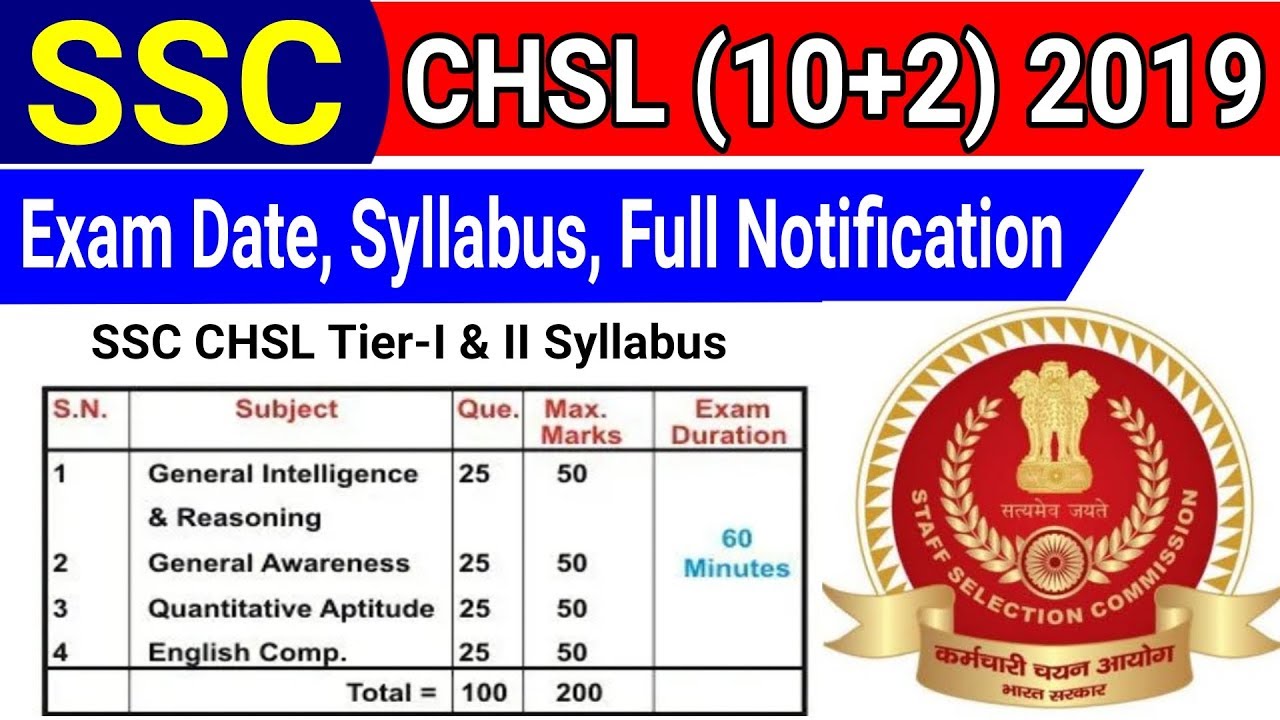 SSC CHSL (10+2)  Syllabus 2019 | Official Notification, Exam Date, Age Limit, Exam Pattern