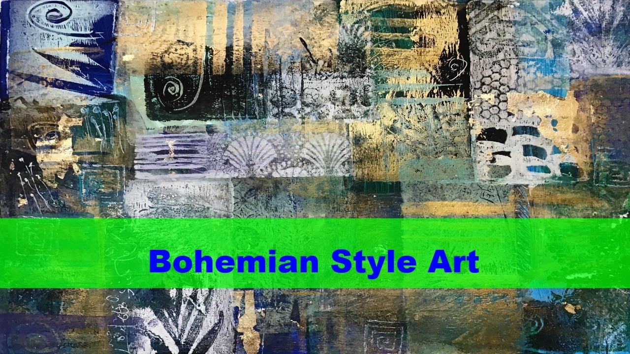 Art Gel Plate Bohemian Art In Blues and Greens #art #bohemianart #gelliprints #gelliprinitng