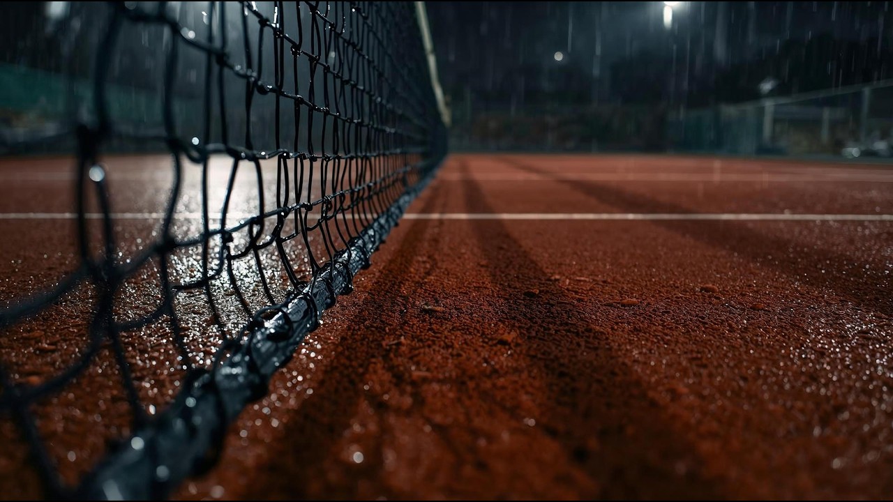 Rain Ambience on an Clay Tennis Court at Night (4K) | After The Whistle