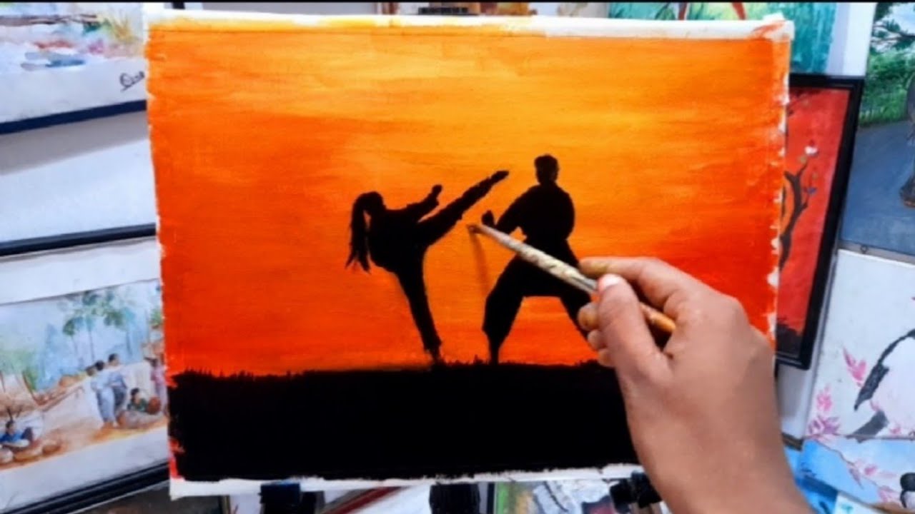 acrylic painting of martial arts on canvas