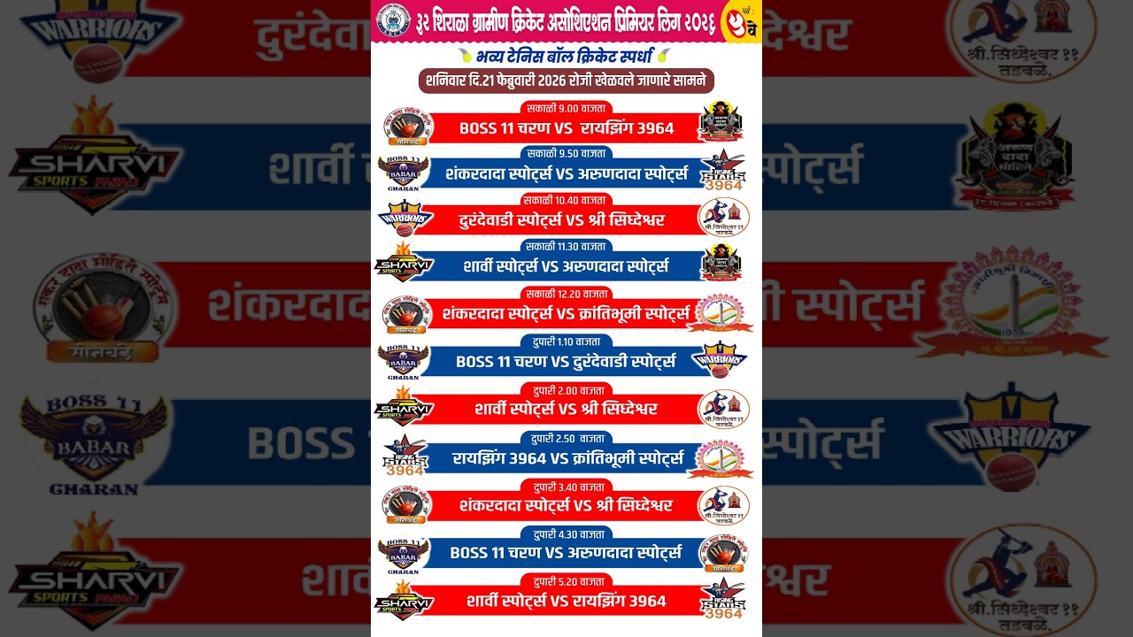 ३२ शिराळा ग्रामीण प्रिमीयर लिग २०२६ । पर्व ५ DAY 02