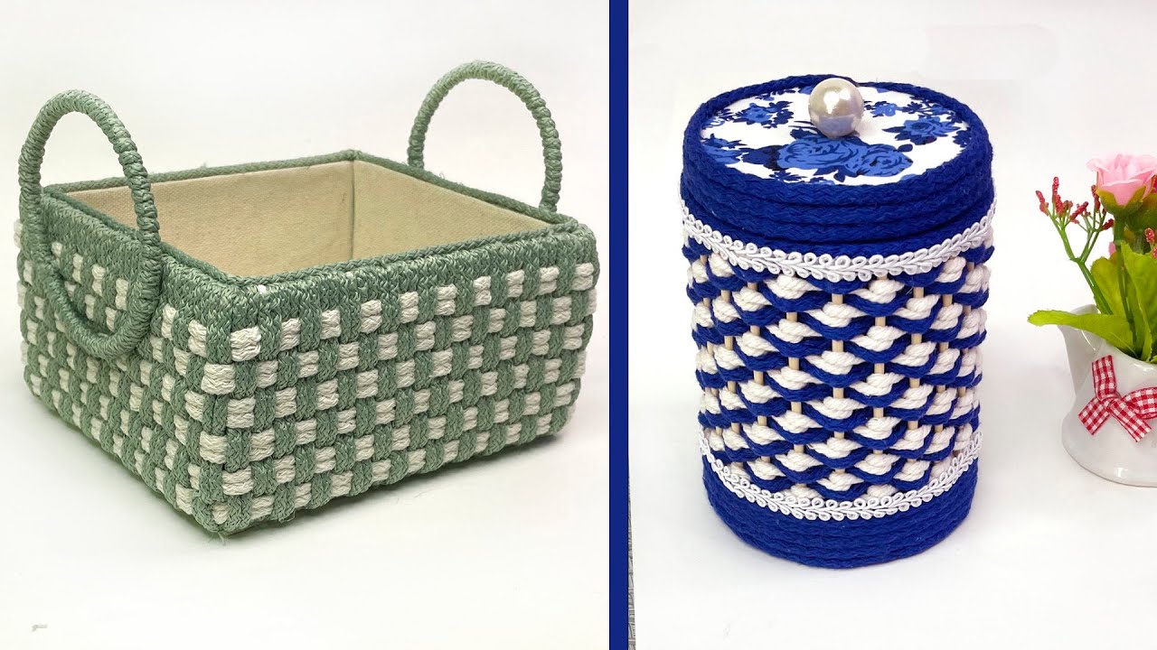 Recycling plastic and cardboard // Beautiful wicker basket for storing household items