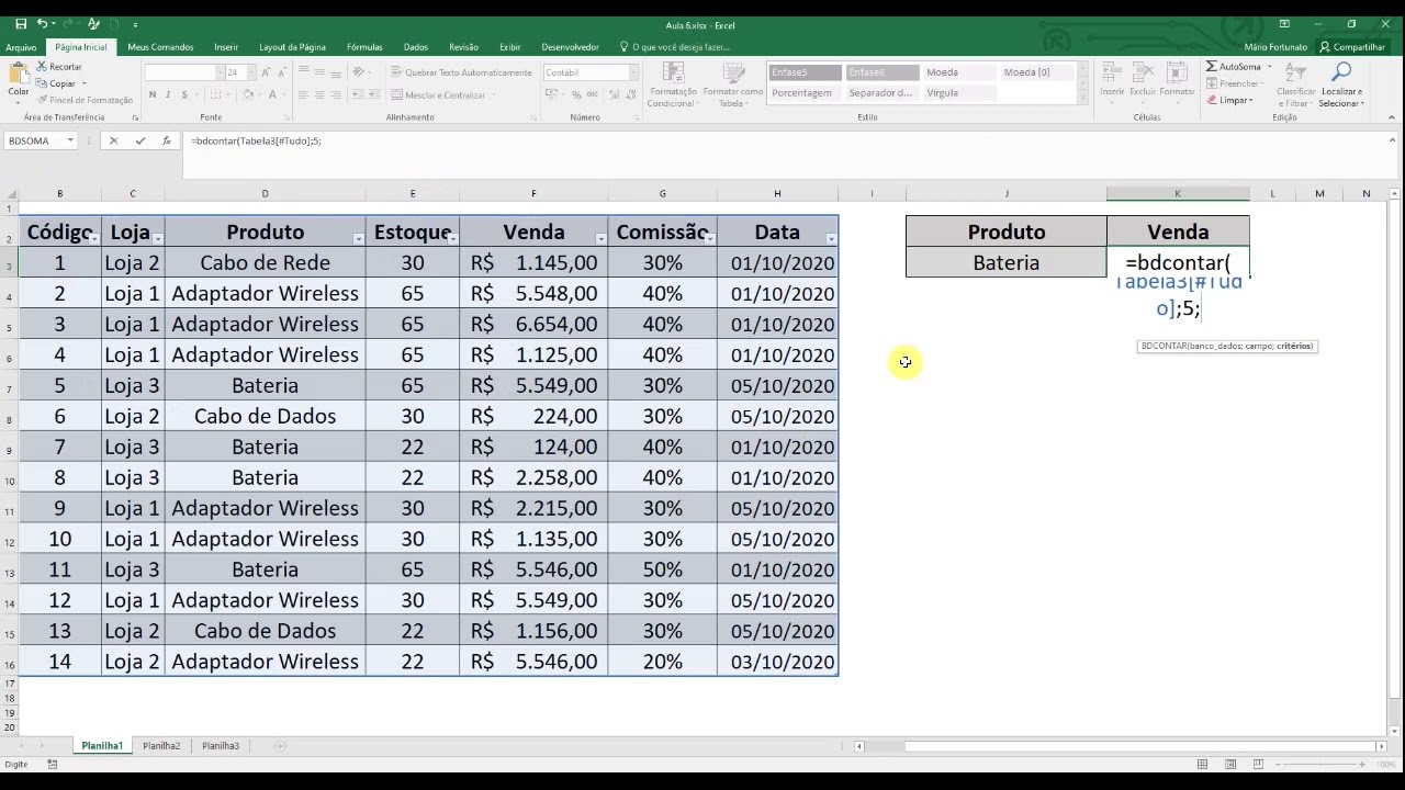 Como Trabalhar com a Fun&ccedil;&atilde;o BDCONTAR no Excel