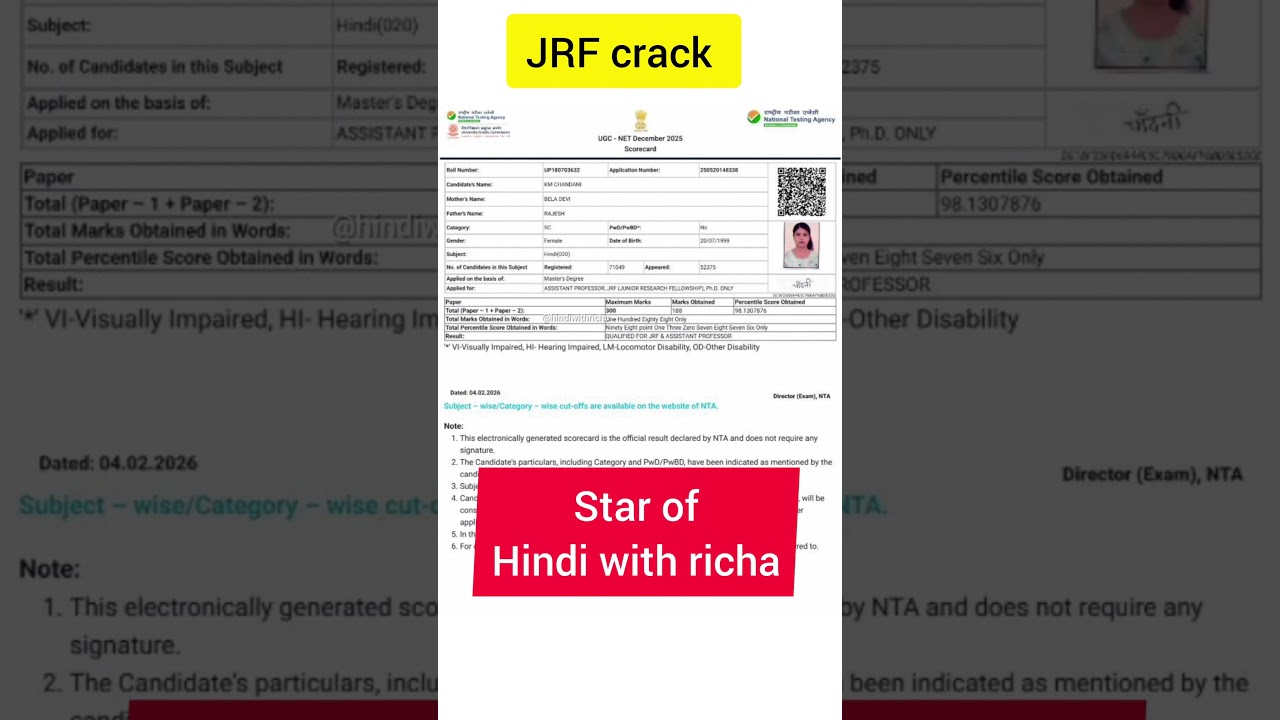 NET JRF QUALIFIED#hindiwithricha#ugcnetexam#richajain#nethindi#netjrfhindi