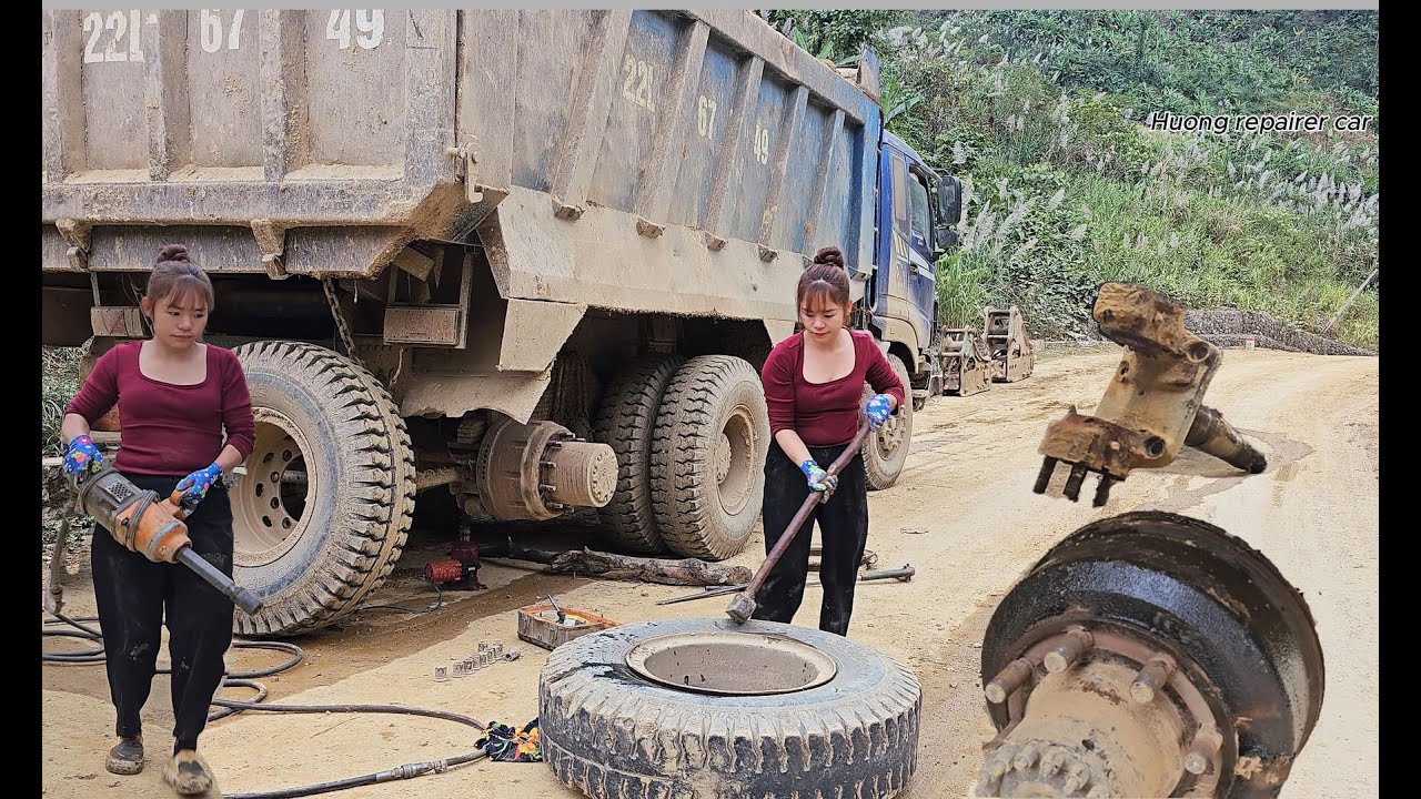 Time - lapse video: genius girl repairs, replaces and maintains giant trucks