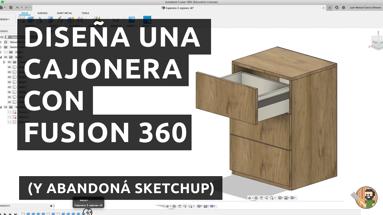 Como diseñar una cajonera de 3 cajones en Fusion 360. ¡Abandoná el Sketchup!