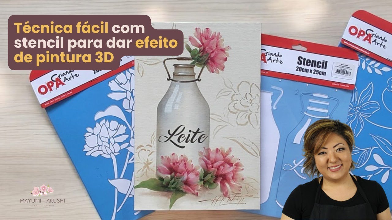 Flores delicadas usando estênceis. Técnica fácil para dar efeito 3D.