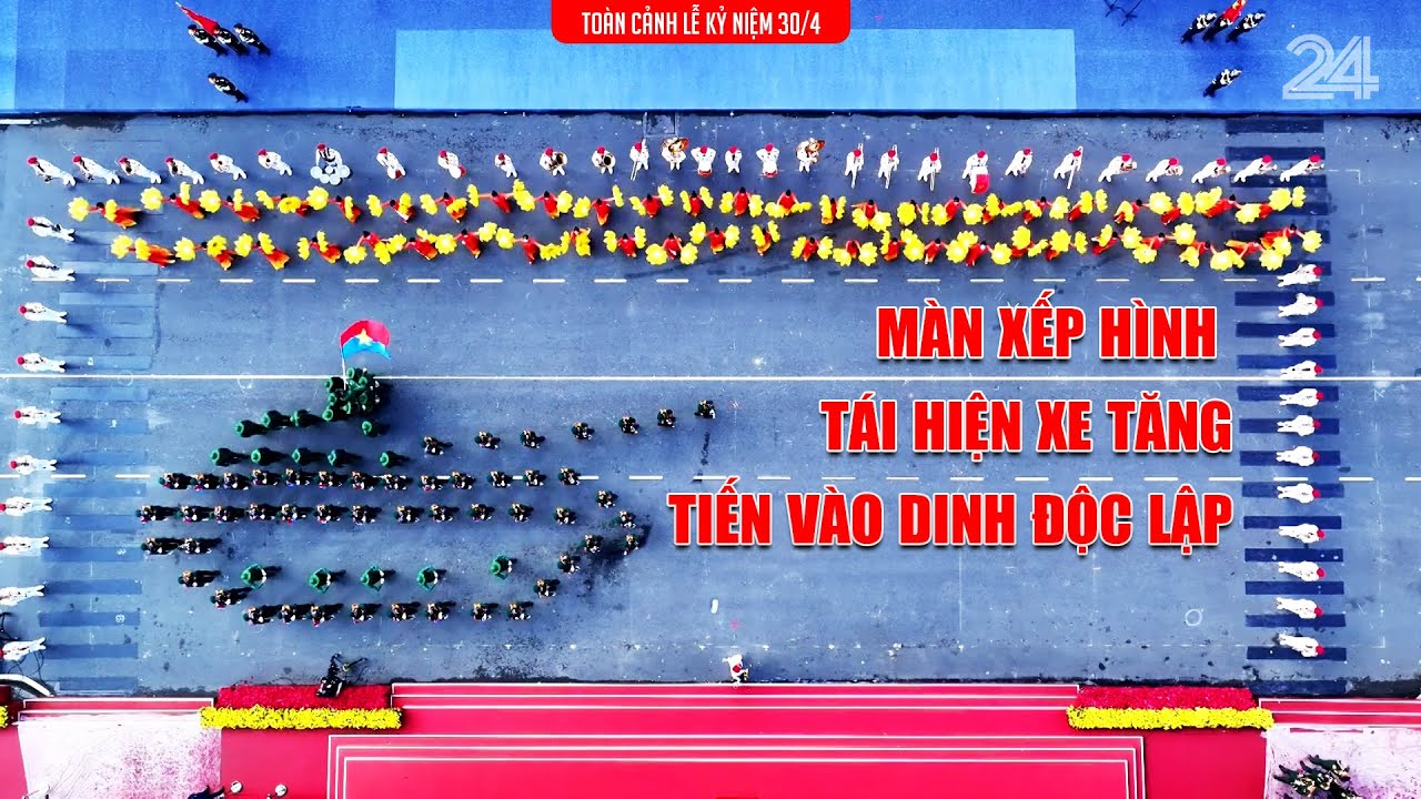 Tuyệt đẹp màn xếp hình xe tăng tiến vào Dinh Độc Lập của đội hình súng và quân nhạc