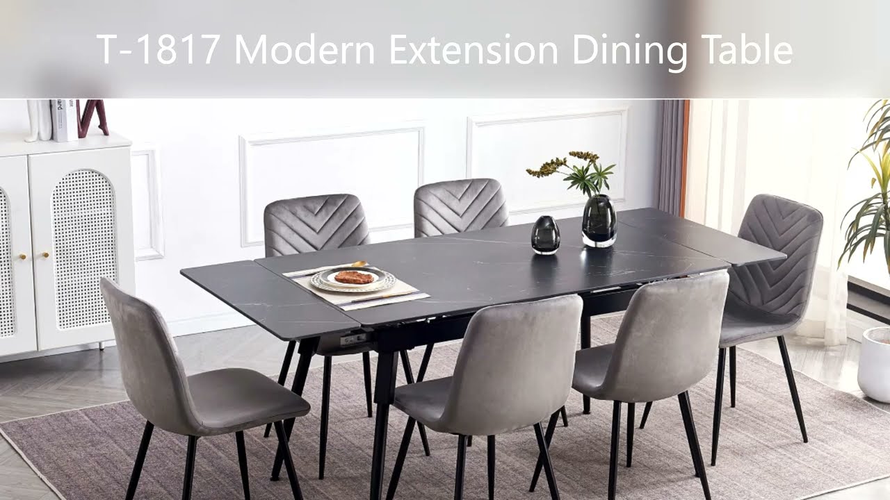 T-1817 Modern Extension Dining Table with Sintered Stone Black Marble Top