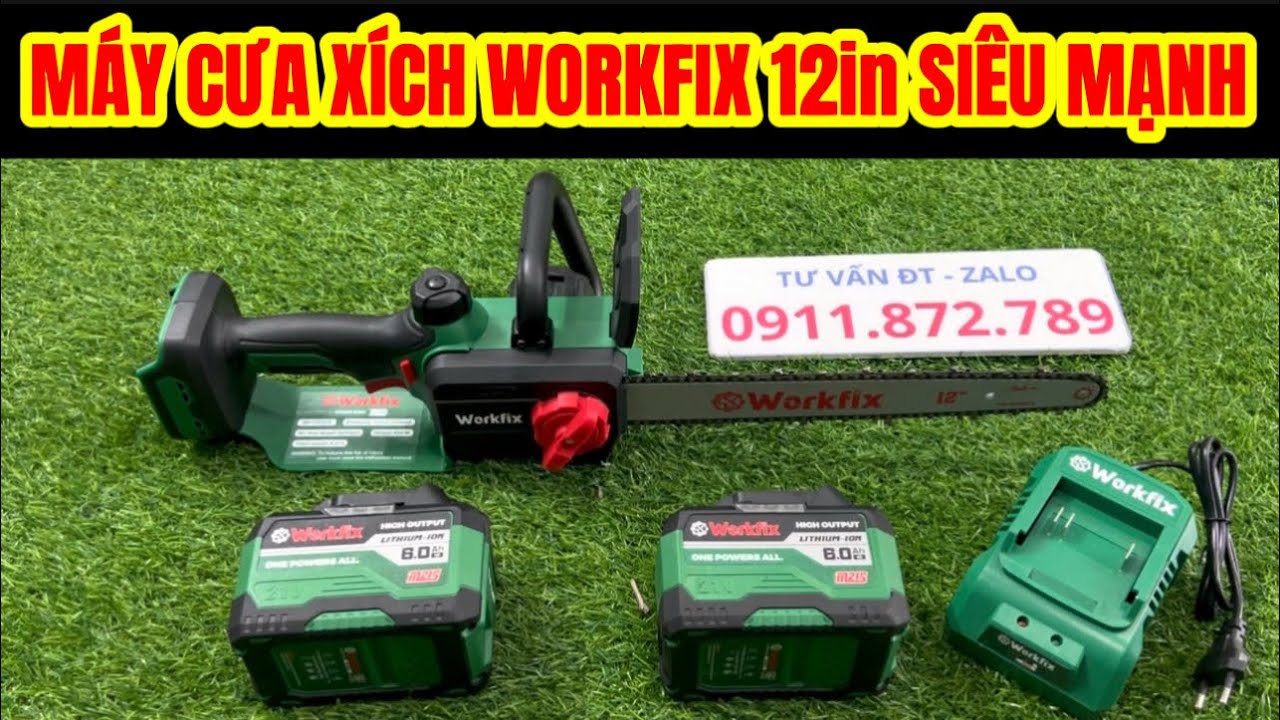 Máy Cưa Xích WORKFIX 12in Siêu Mạnh Lam Dài 35cm Hàng Công Ty Sử Dụng Động Cơ Từ Không Chổi Than