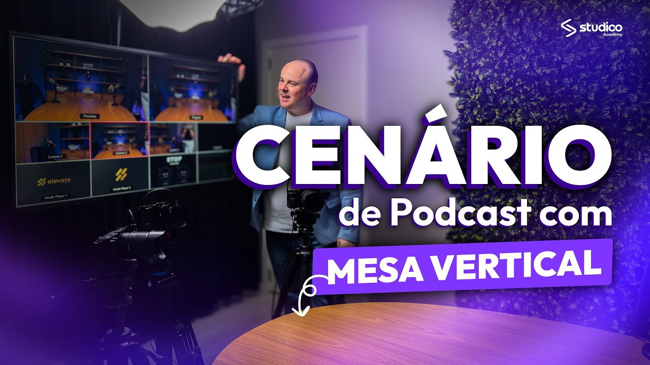 CENÁRIO DE PODCAST COM MESA VERTICAL | ESTÚDIO B