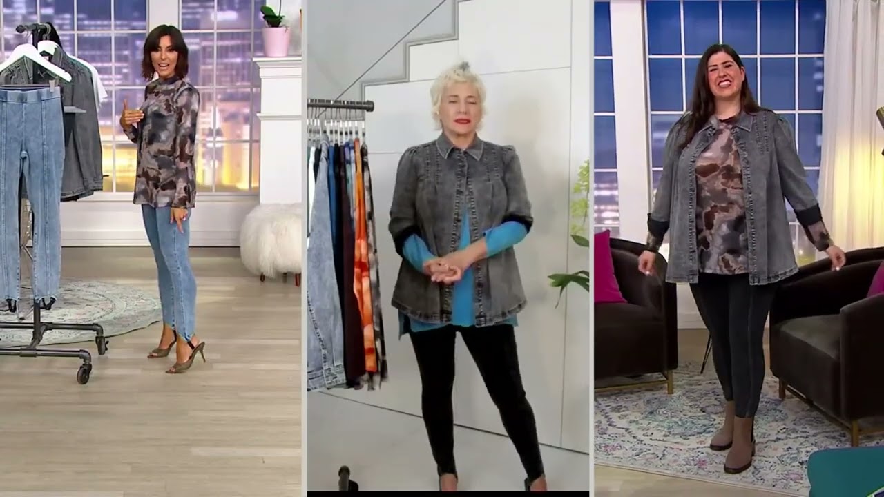LOGO by Lori Goldstein Knit Denim Stirrup Leggings on QVC