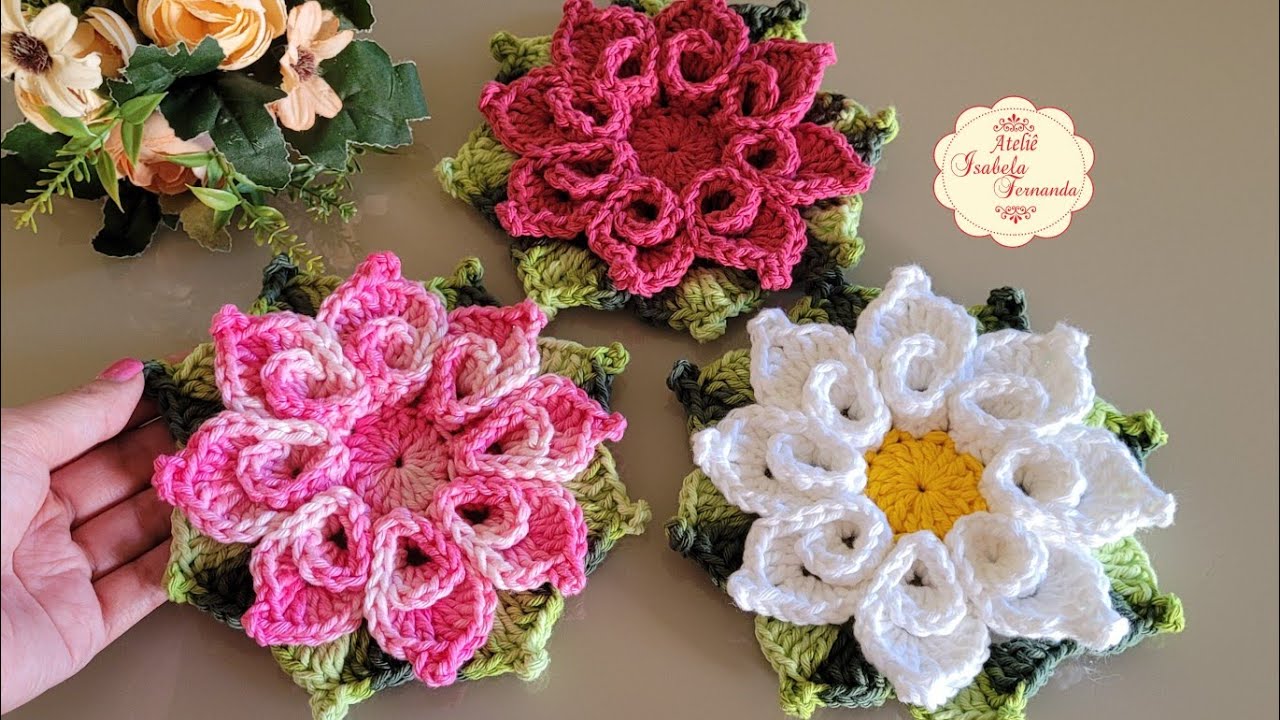 Flor de Crochê Fácil 3D Para Aplicação