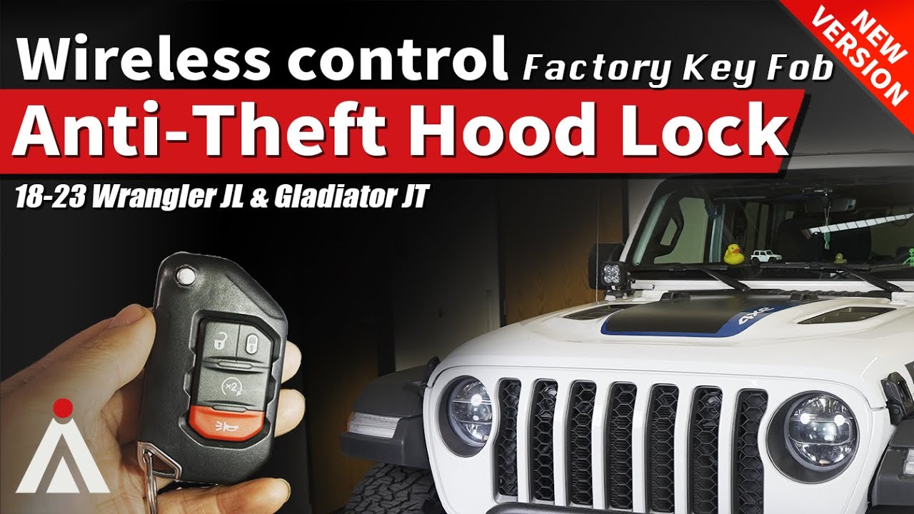 NEW VERSION | Jeep Wireless Hood Lock for Wrangler JL / Gladiator JT Controlled by Factory Key Fob