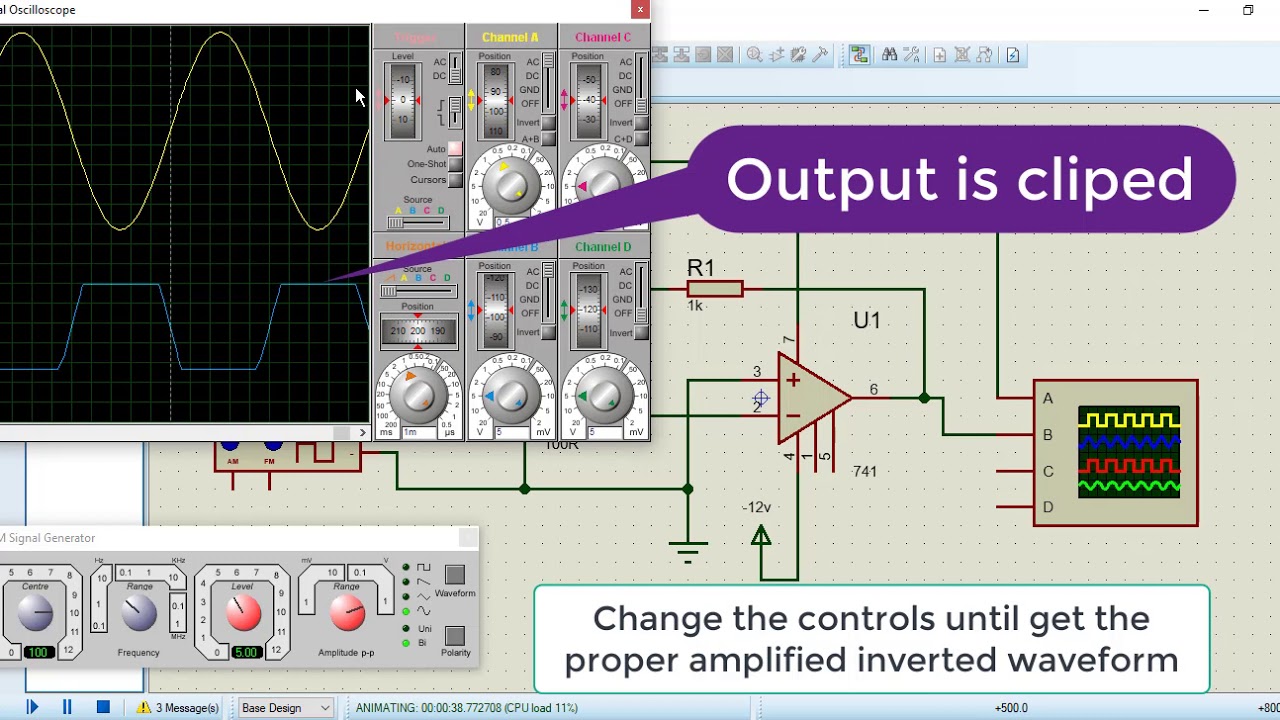 how to simulate inverting amplifier in proteus