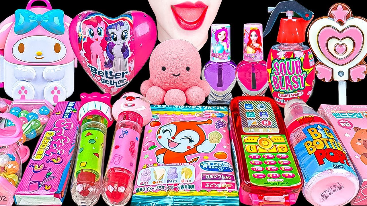 ASMR PINK CANDY💄핑크 캔디 My Little Pony, lipstick, nail polish candy 마이리틀포니 립스틱 매니큐어 먹방 EATING MUKBANG