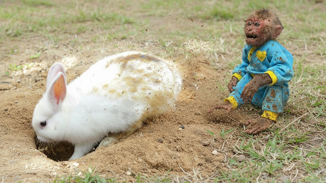 Oh No! Monkey Moon & Bon Got Covered in Dirt While Helping the Bunny!