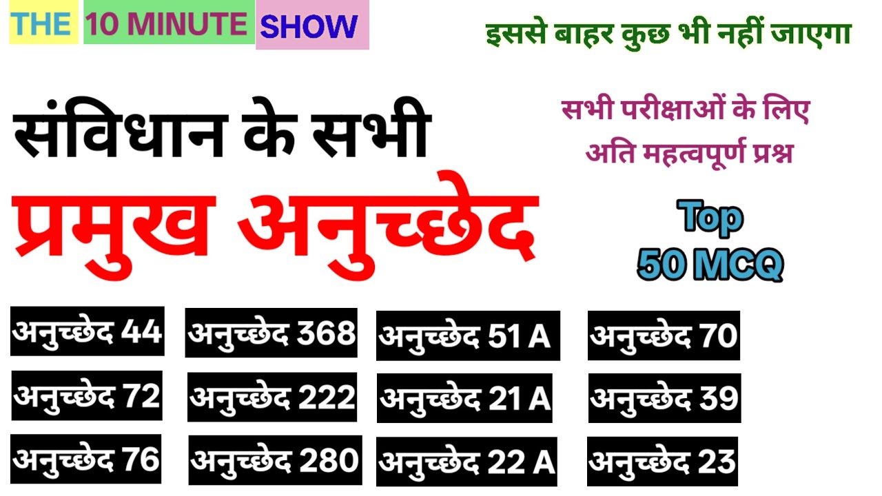 संविधान के सभी प्रमुख अनुच्छेद || Important Articles of Indian Constitution || SSC CHSL/CGL/GD/MTS 