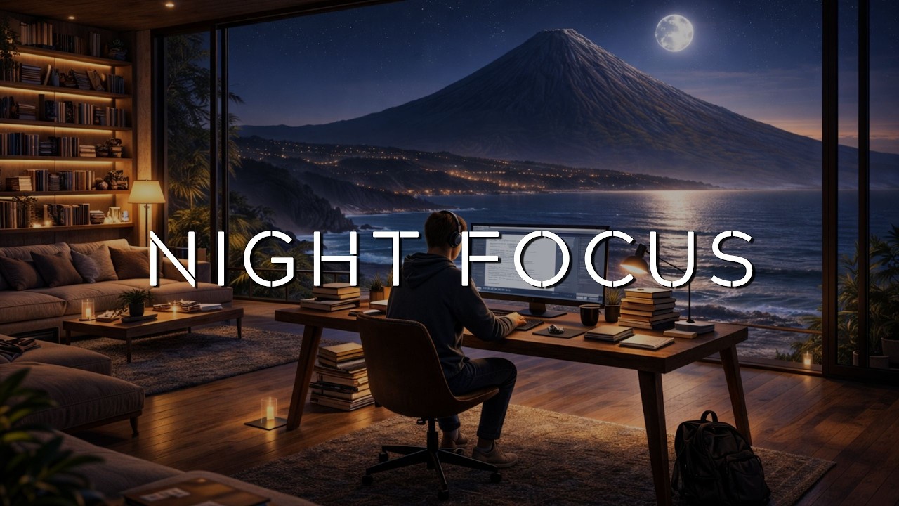 Calm Deep Focus Music ~ Night Study Session Overlooking the Sea