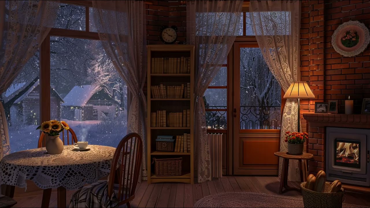 Isolated in a Snowy Cottage: Warm Fireplace & Cozy Jazz for Deep Focus