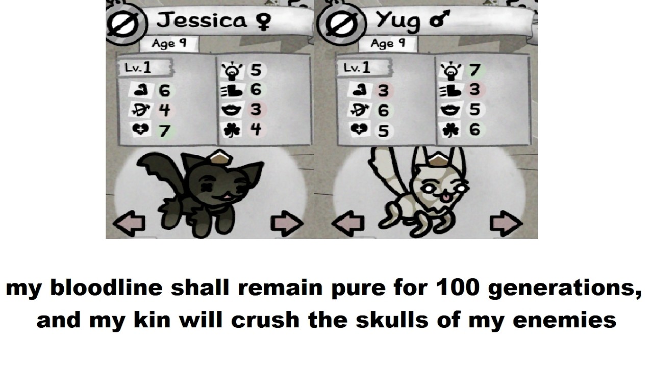The Starter Cats Of My New Inbred Only Playthrough Have CRAZY STATS SHEEEEEEESH