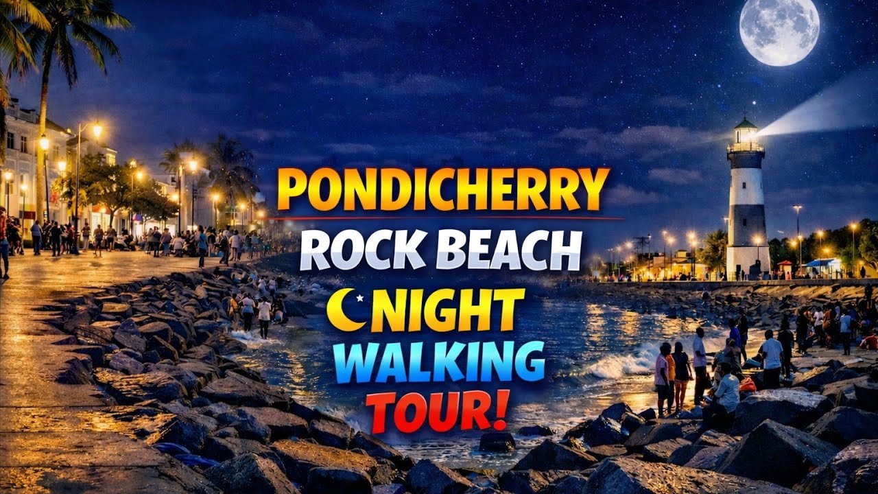Pondicherry Rock Beach Night Walk 🌙 | 🌊 Rock Beach Walking Tour 2026