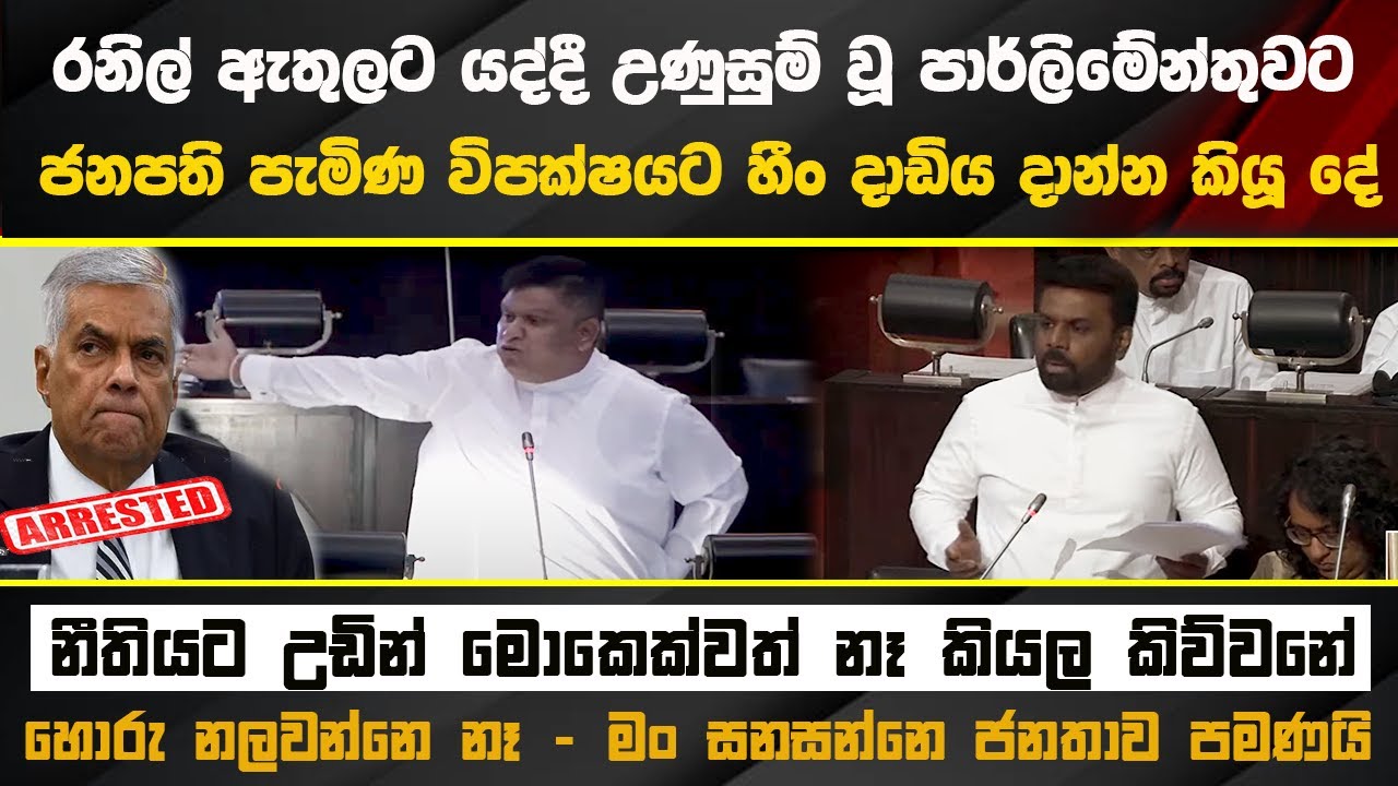 🔴රනිල් ඇතුලට යද්දී ජනපති පැමිණ විපක්ෂයට හීං දාඩිය දාන්න කියූ දේ  parliament #akd #news #latestnews