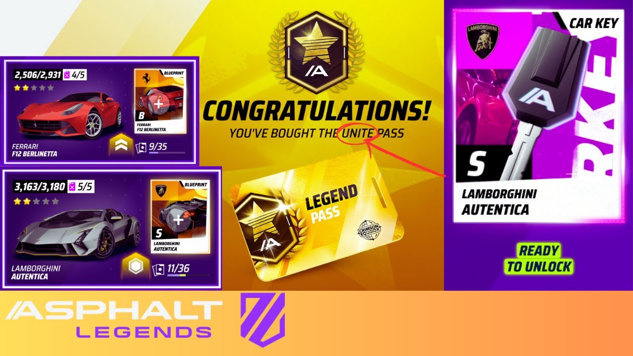 Buying Legends Pass Unlock (Lamborghini Autentica, Ferrari F12 Berlinetta) (Asphalt Legends)