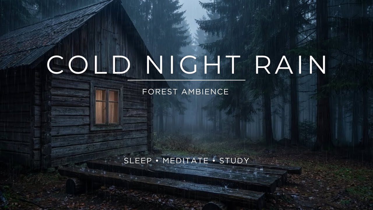 Cold Night Rain | Solitary Forest Cabin | Deep Sleep Ambience | No Ads