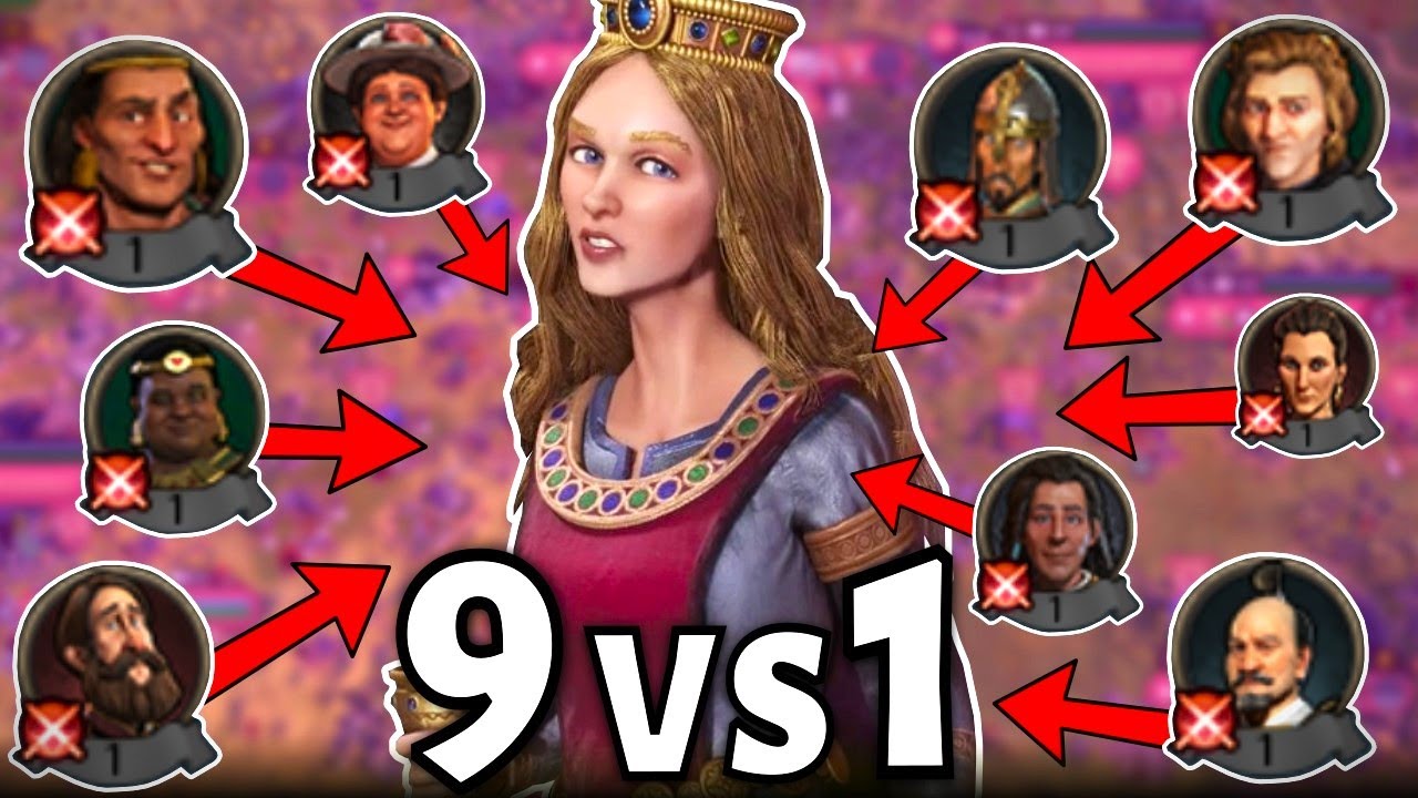 Can I Defeat NINE Players, In A TEAM?!? 9 VS 1!!! (BBG Eleanor Civilization VI)