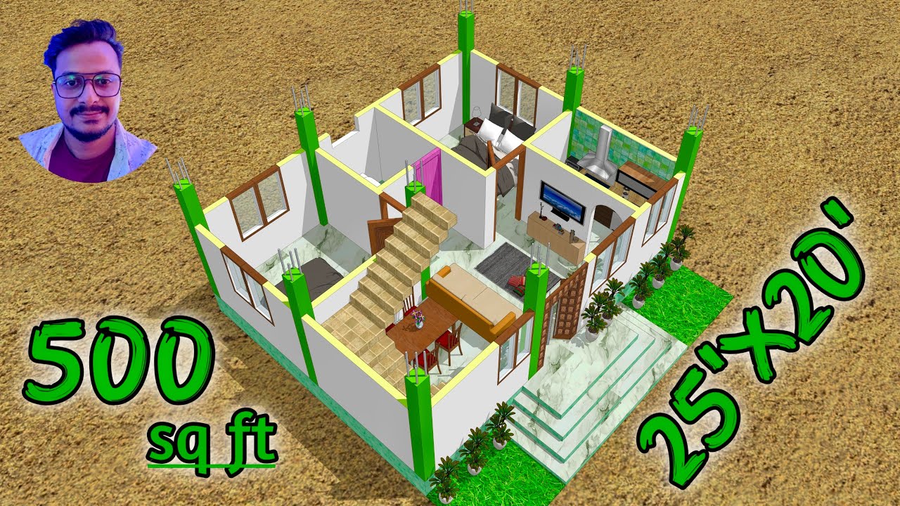 25'x20' Detail South Facing 2 Bedrooms Home Plan | 25*20 Home Plan | Small Village House Plan