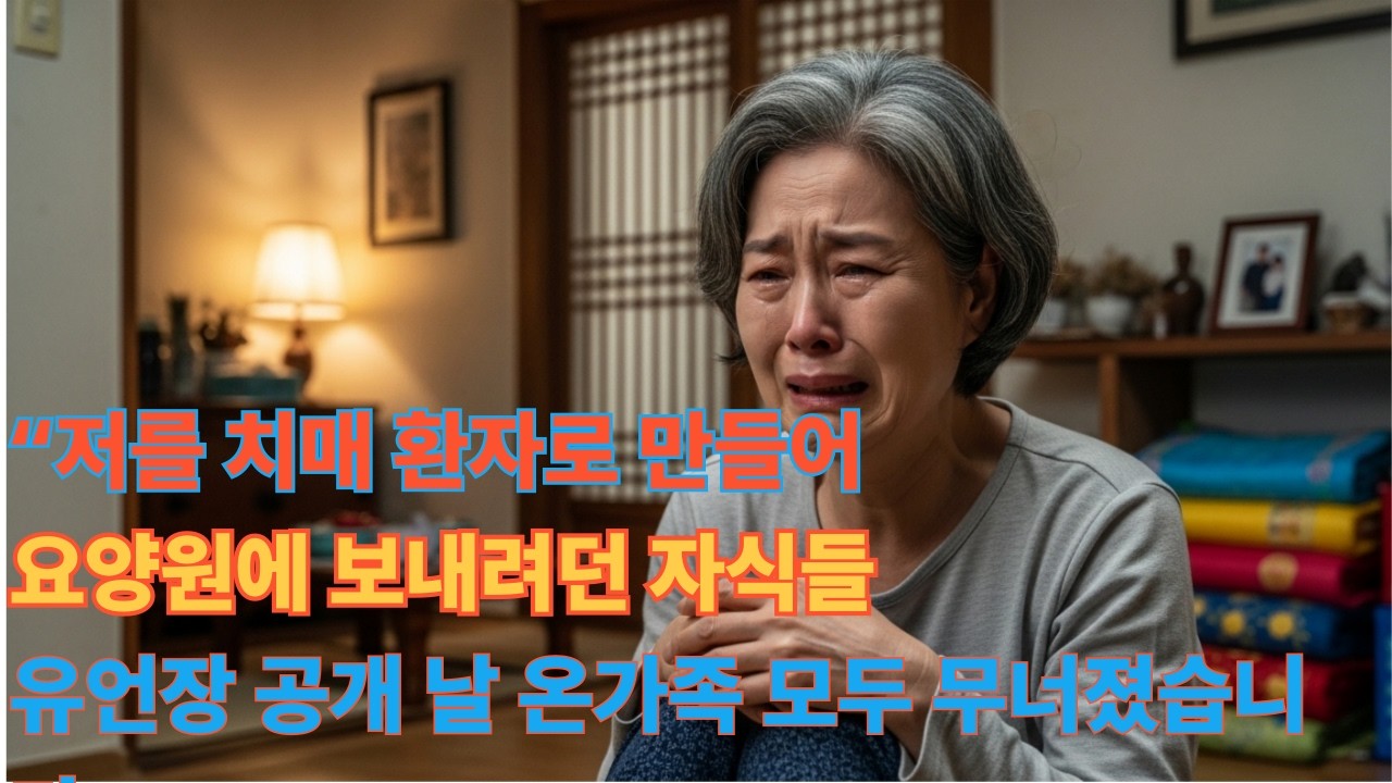 저를 치매 환자로 만들어 요양원 보내려던 자식들 - 유언장 공개 날 온가족 모두 무너졌습니다.    /시니어사연 / /반전사연 / 인생사연 / 감동사연 /어머니이야기