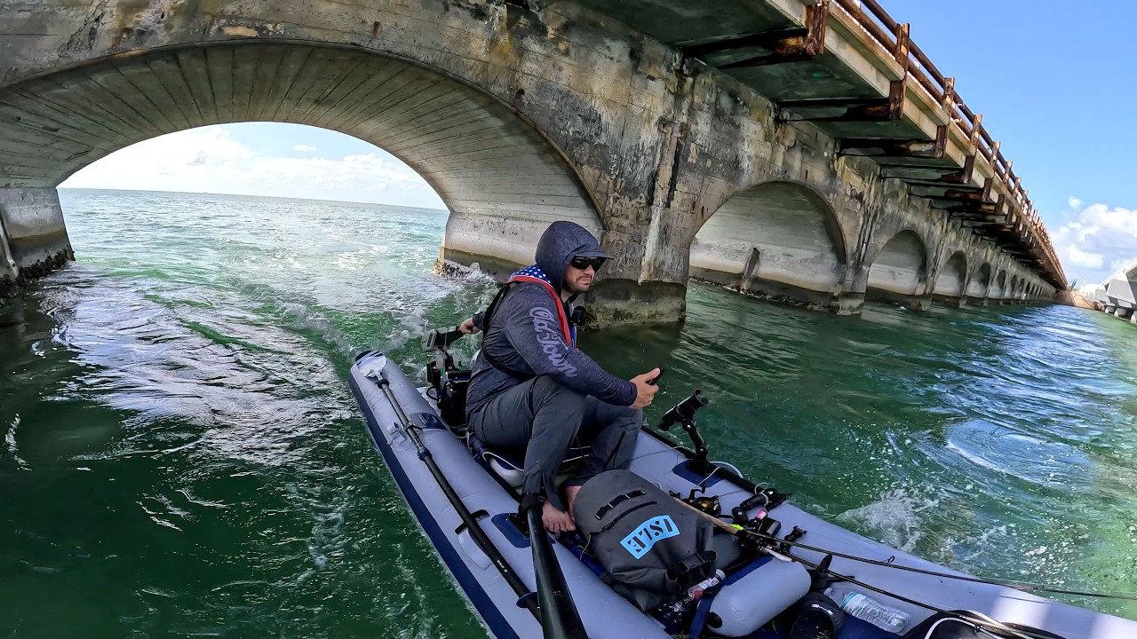 Kayak Killer? ISLE Flywater Inflatable Micro-Skiff Kayak Motor and FISH FIN PUNCTURE TEST, FL KEYS