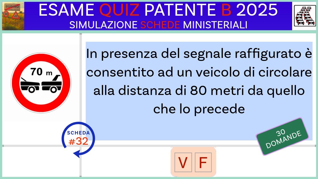 Exame Quiz Patente B 2025  - SIMULAZIONE SCHEDE MINISTERIALI #32