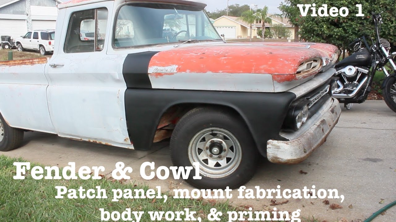 1. Fender & Cowl - Mount fabrication, patch panels, body work & primer