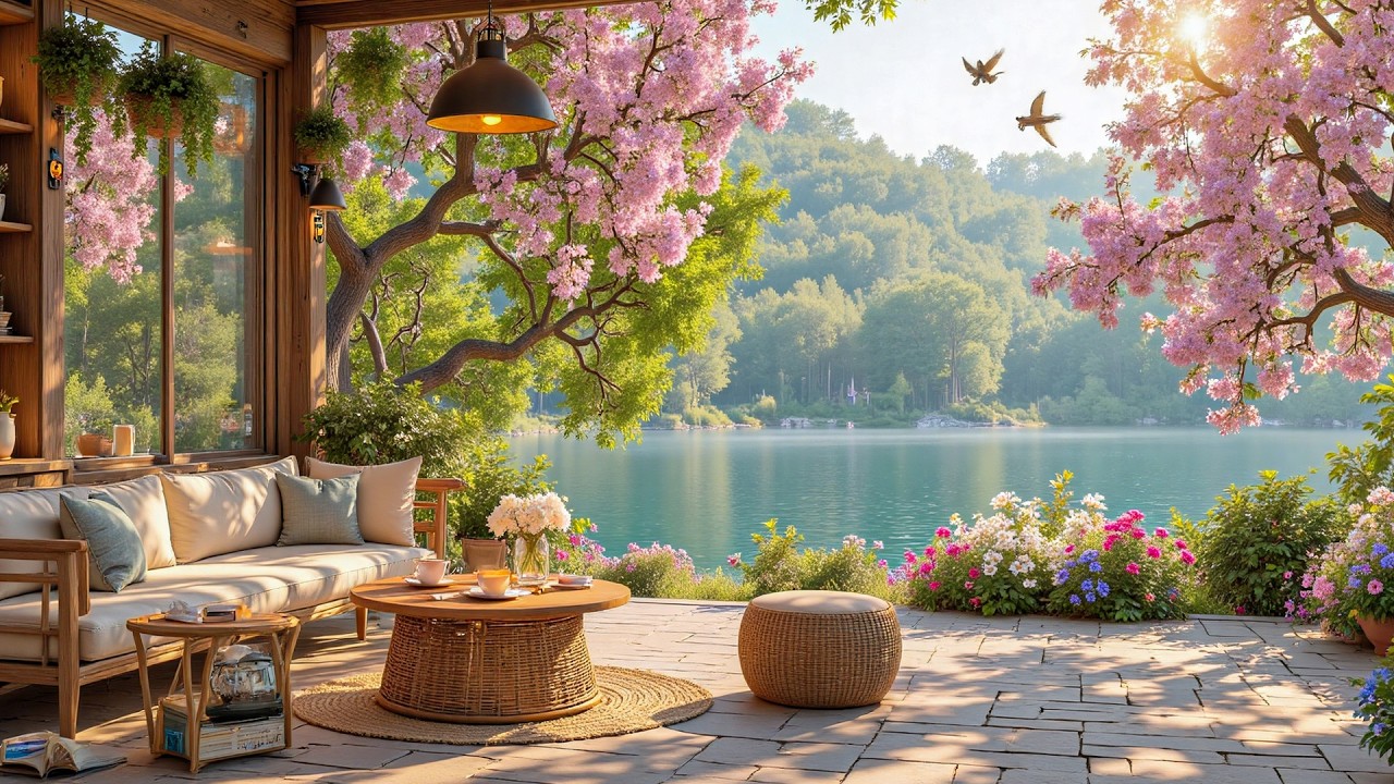 Soothing Spring Ambience - Peaceful Fireplace & Soft Piano Music - Gentle Piano for Calm and Relax